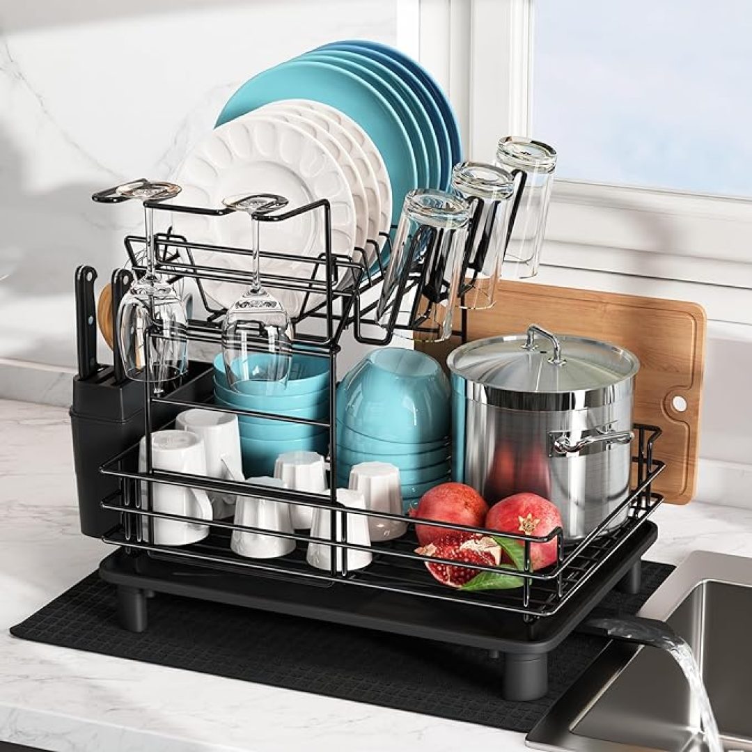Kitchen Dish Drying Rack, 2 Tier Dish Drainers Shelf Help to Kitchen Counter Save Space