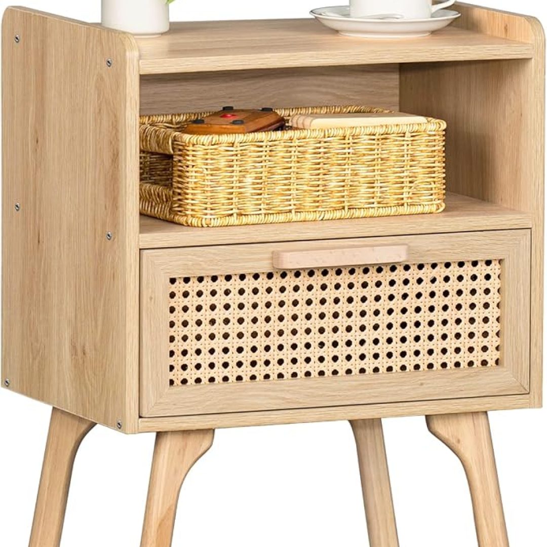 Cane Accent Bedside End Table
