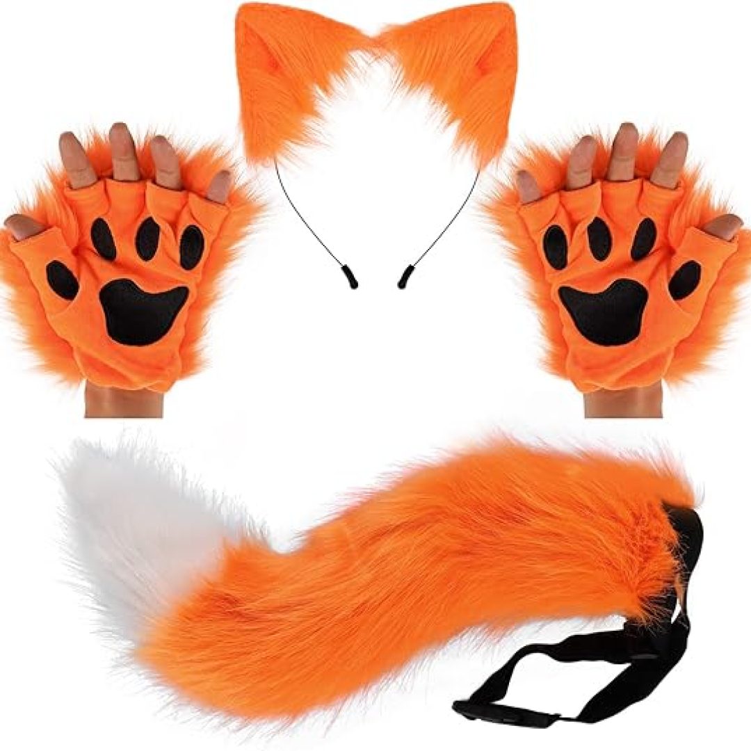 Fox Tail Clip Ears and Gloves Set