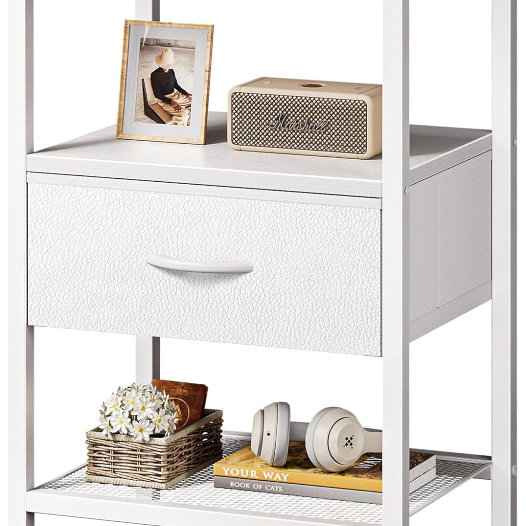 Night Stand with Fabric Drawer, Side Table with Mesh Shelf, Bedroom Nightstand, Fabric Drawer Dresser, Open Shelf, Metal Frame, Couch Side