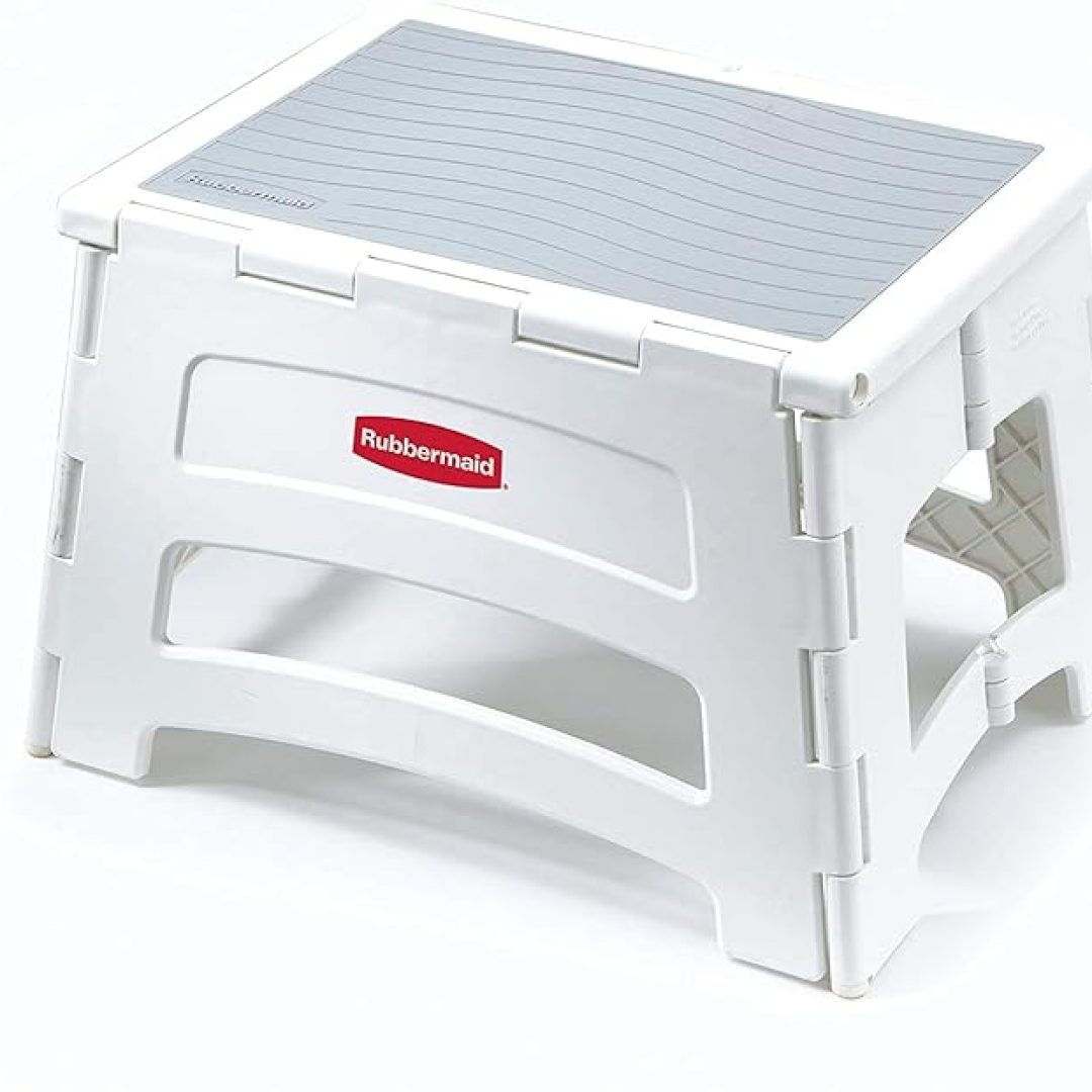 Folding 1-Step Plastic Step Stool, Lightweight & Anti-Slip, 300 lb Capacity, White