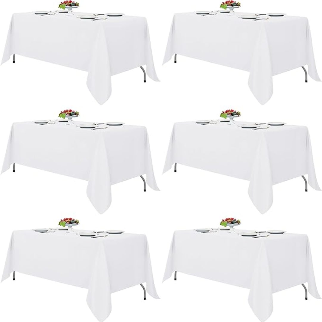Fitable White Tablecloths for Rectangle Tables, 6 Pack – 70 x 120 Inches