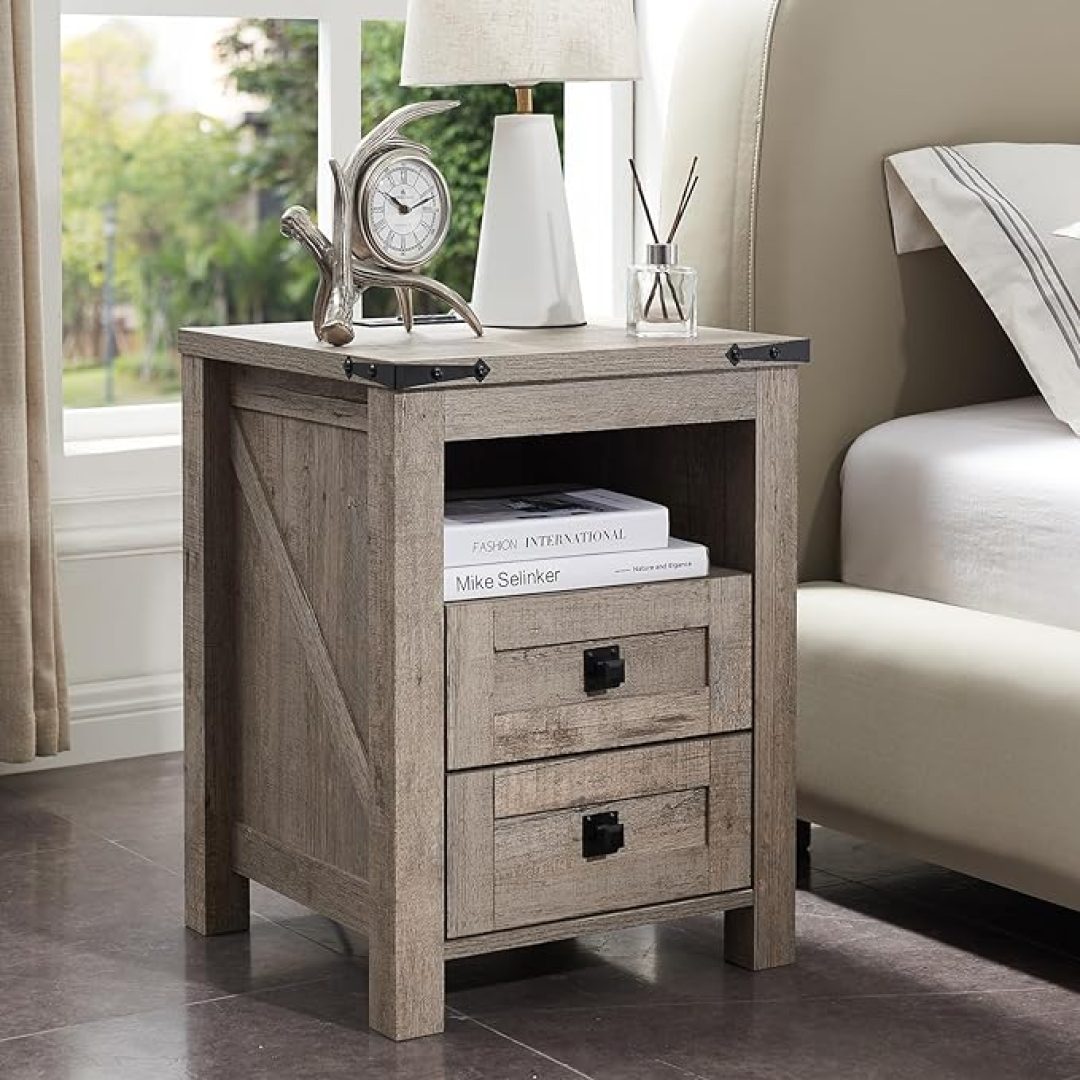 Side Table with 2 Drawers Storage