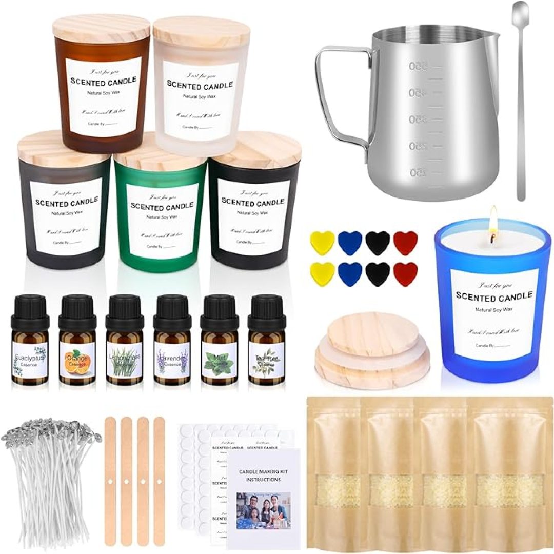 Candle Making Kit for Adult, Homemade DIY Candle Making Supplies Include Soy Wax, Wicks, Glass Candle Containers