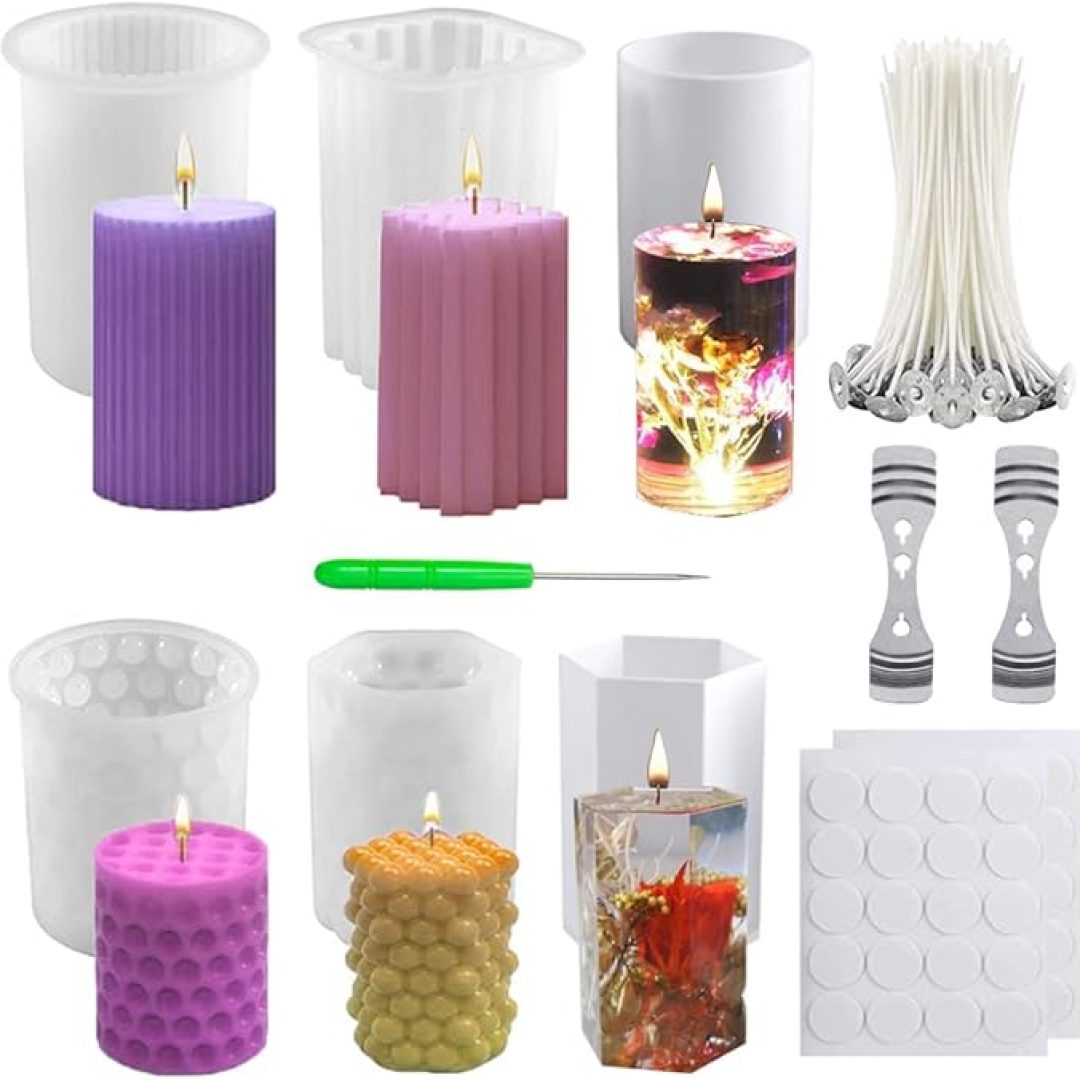 6Pcs Silicone Candle Molds Set for Candle Making, Bubble Pillar Candle Mold