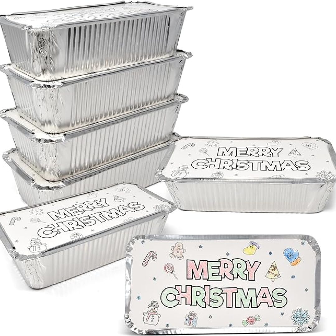 24 Count Christmas Tin Foil Containers with Color Your Own Lid Covers For Cookies Holiday Aluminum Disposable Food Storage Pans For Xmas Treat Exchange & Goody Party Leftovers Kids Coloring Activity