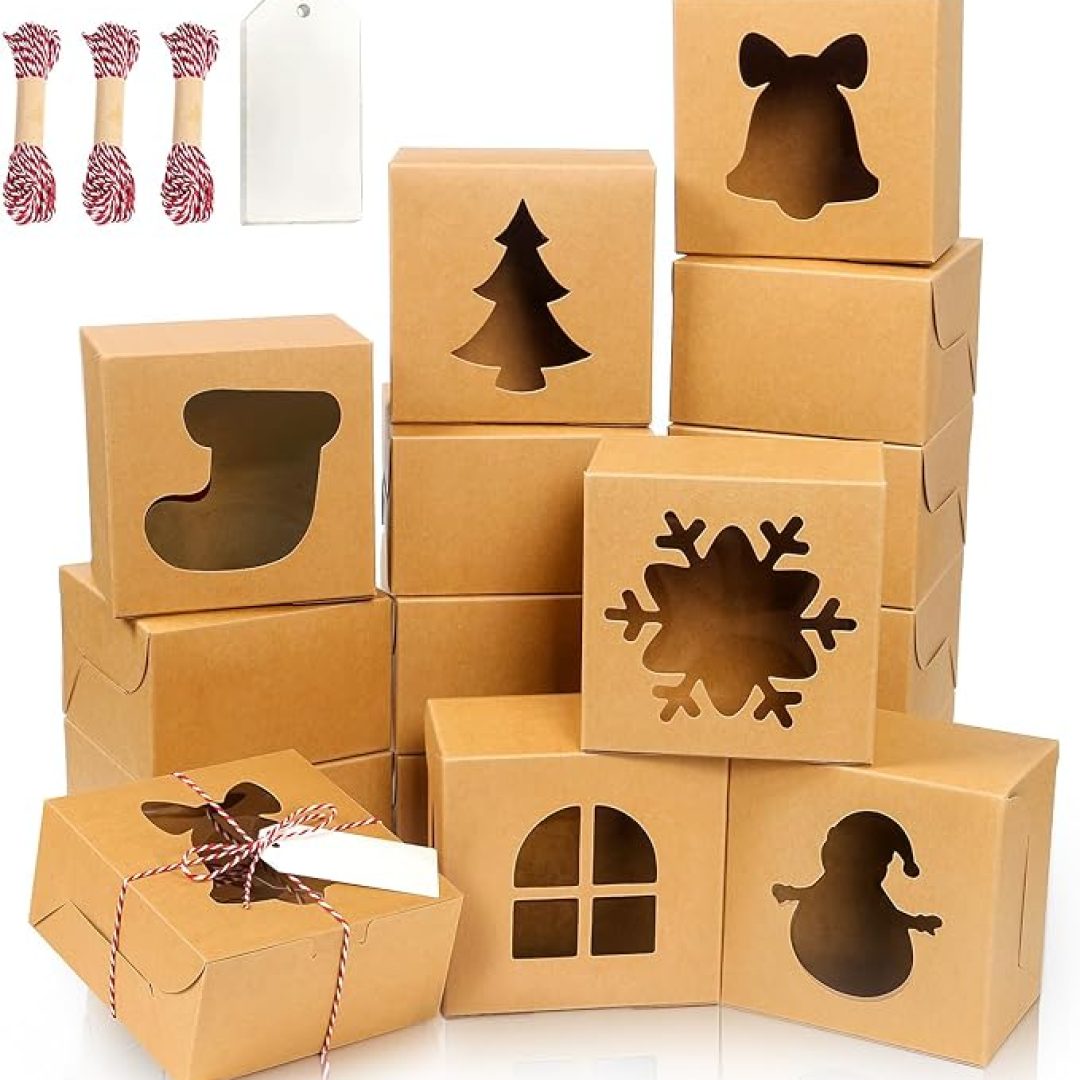 24-Pack Brown Bakery Boxes with Window – 6x6x3 Inch for Treats & Gifts