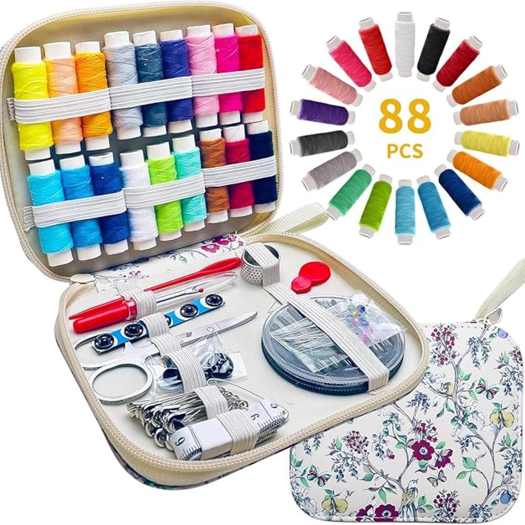 88 PCS Sewing Kit, Mini Sewing Kit with All Sewing Supplies, Leather Printing Packaging Needle and Thread Kit