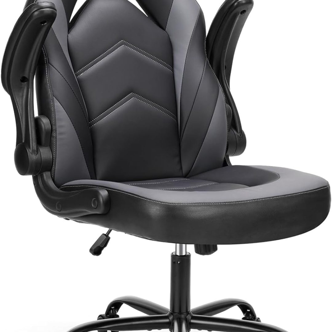Computer Gaming Desk Chair – Ergonomic PU Leather with Comfy Lumbar Support, Height Adjustable Rolling Desk with Flip-up Armrests