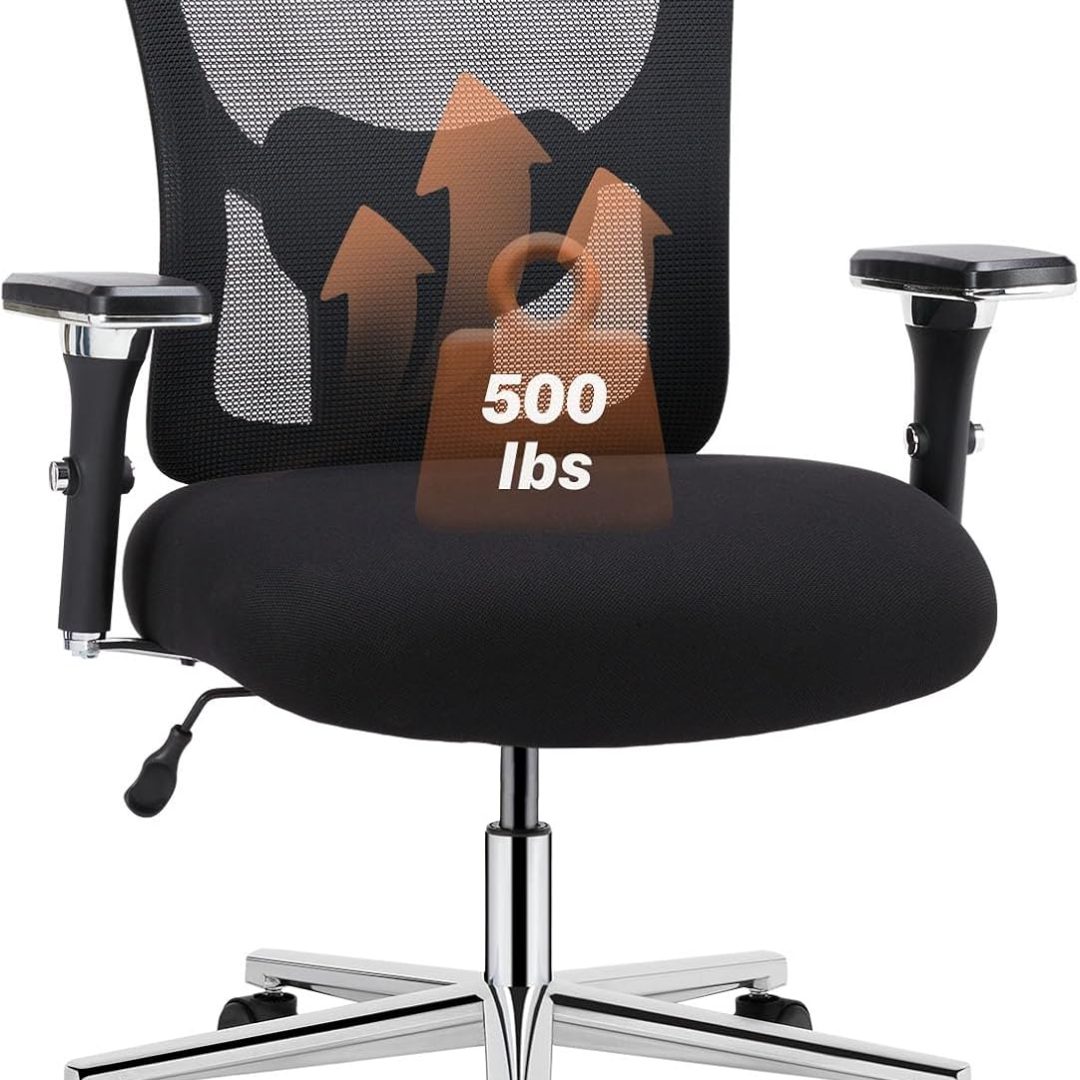 Ergonomic 500lbs Wide Heavy Duty Big and Tall Home Office Chair with Adjustable Lumbar Support and Wheels