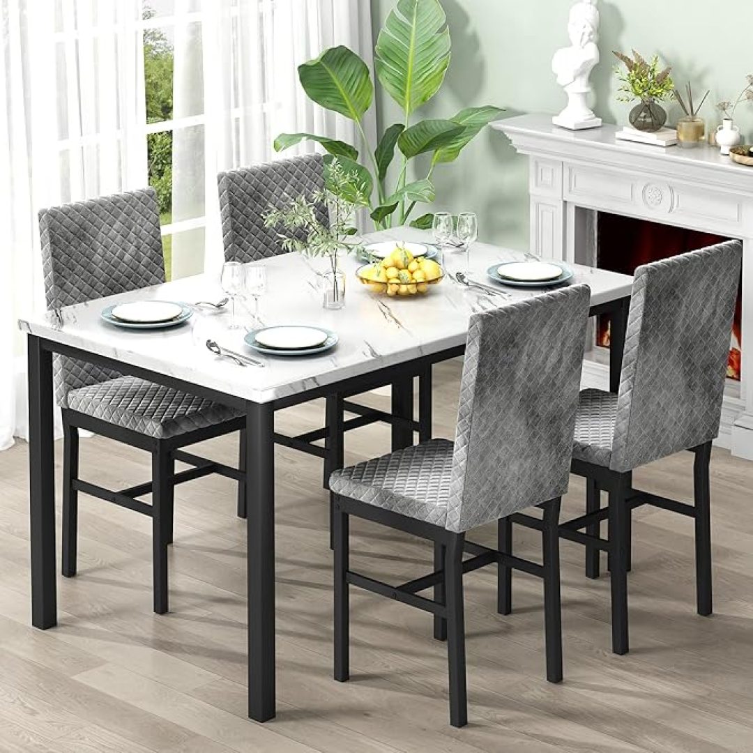 Faux Marble Dinner Table Set