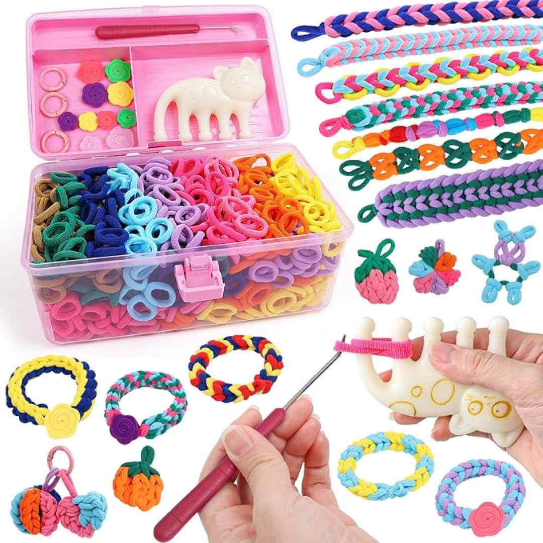 Elastic Cloth Band Bracelet Making Toy – Arts and Crafts Kit for Kids Weaving Loom Bracelets Kit 1000+ Colorful Fabric Loops