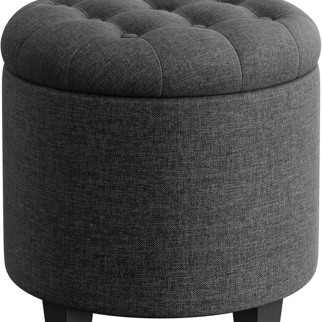 Round Ottoman, Ottoman with Storage, 17.7 Dia. x 17.5 H Inches Foot Rest with Legs, Load up to 330 lb
