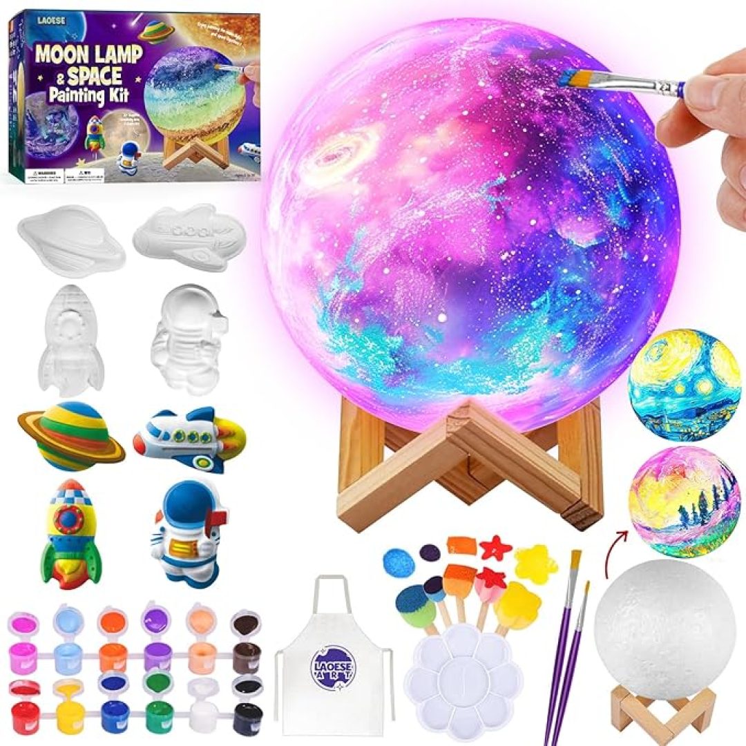 Paint Your Own Moon Lamp Kit, DIY 3D Space Moon Night Light, Art Supplies Arts & Crafts Kit, Arts and Crafts for Kids Ages 8-12