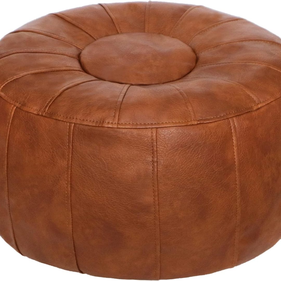 Handmade Moroccan Round Pouf Foot Stool Ottoman Seat Faux Leather Large Storage Bean Bag Floor Chair Foot Rest