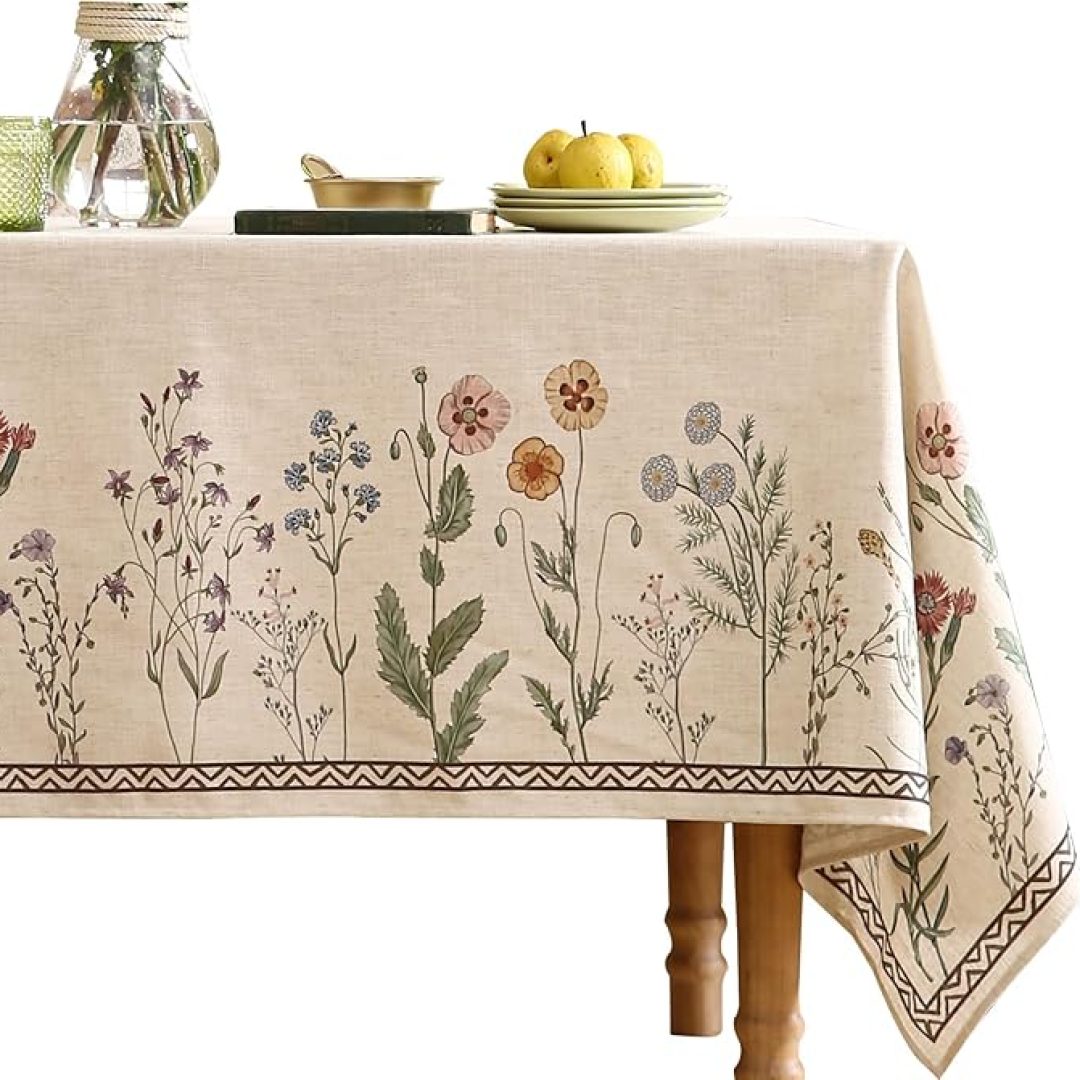 Floral Tablecloth for Rectangular Tables,Linen Table Cloth with Colorful Flowers