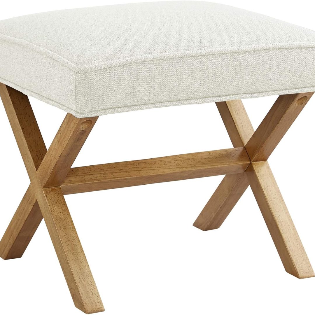 Small Ottoman Foot Rest, Mid-Century Modern X Square Polyester Foot Stool