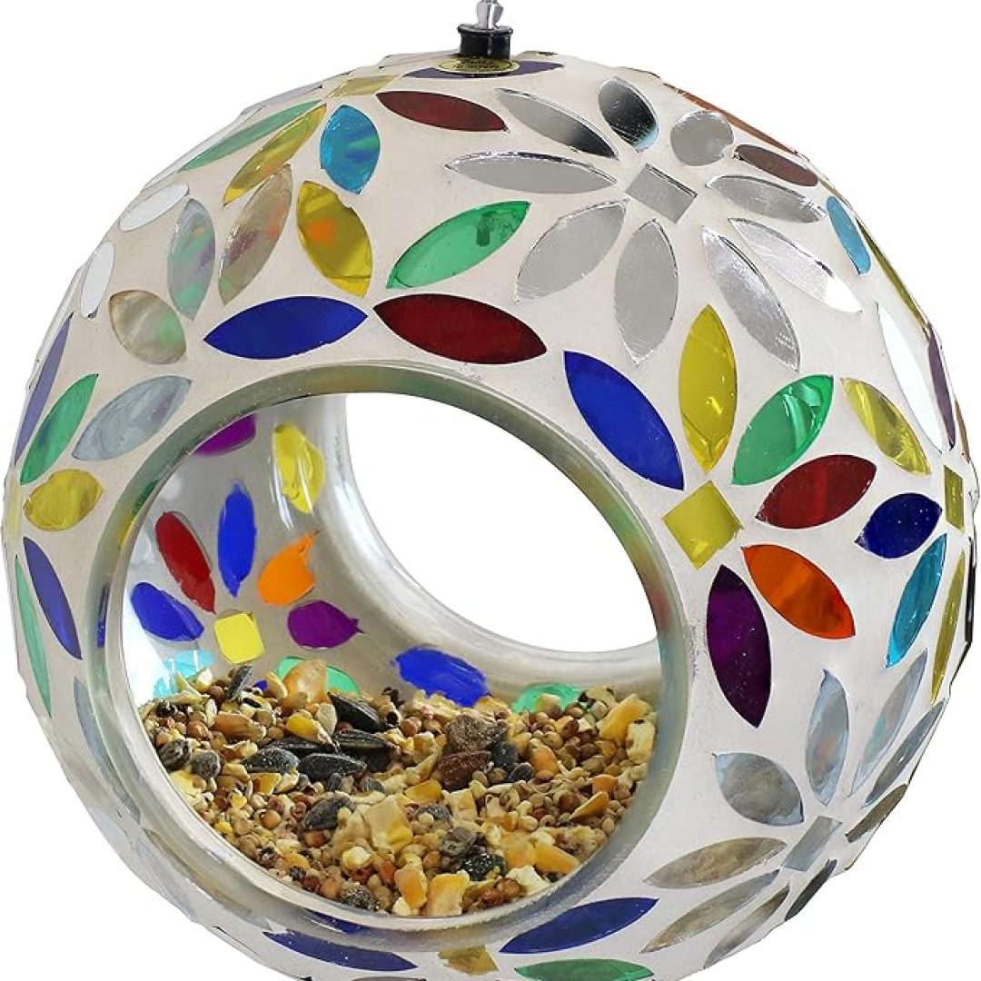 Glass Mosaic Hanging Bird Feeder for Outdoors