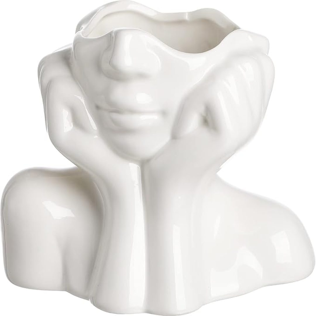 Ceramic Face Vase Artistic Head Vase for Decor
