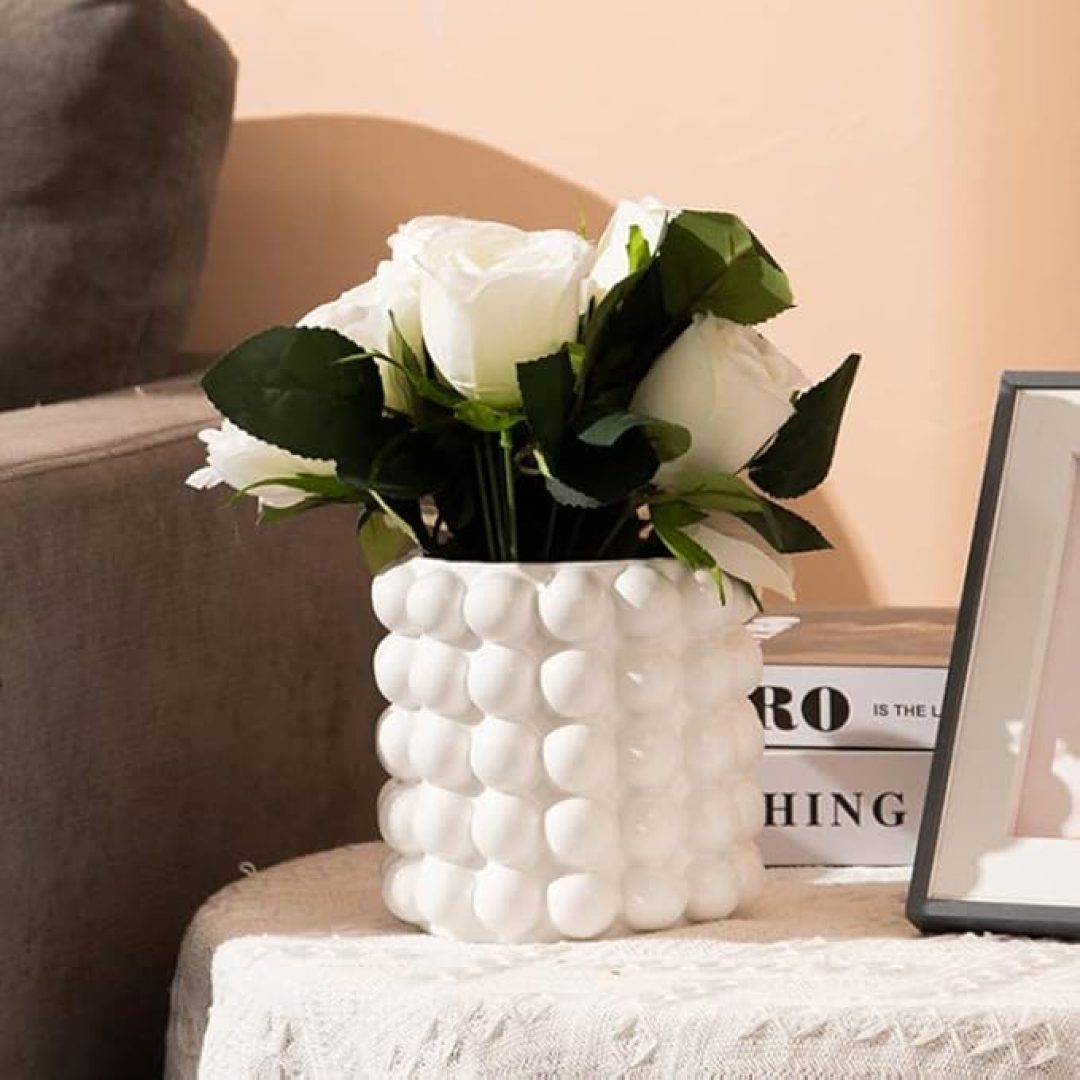 White Vase Flowers White Ceramic Vase for Home Decor
