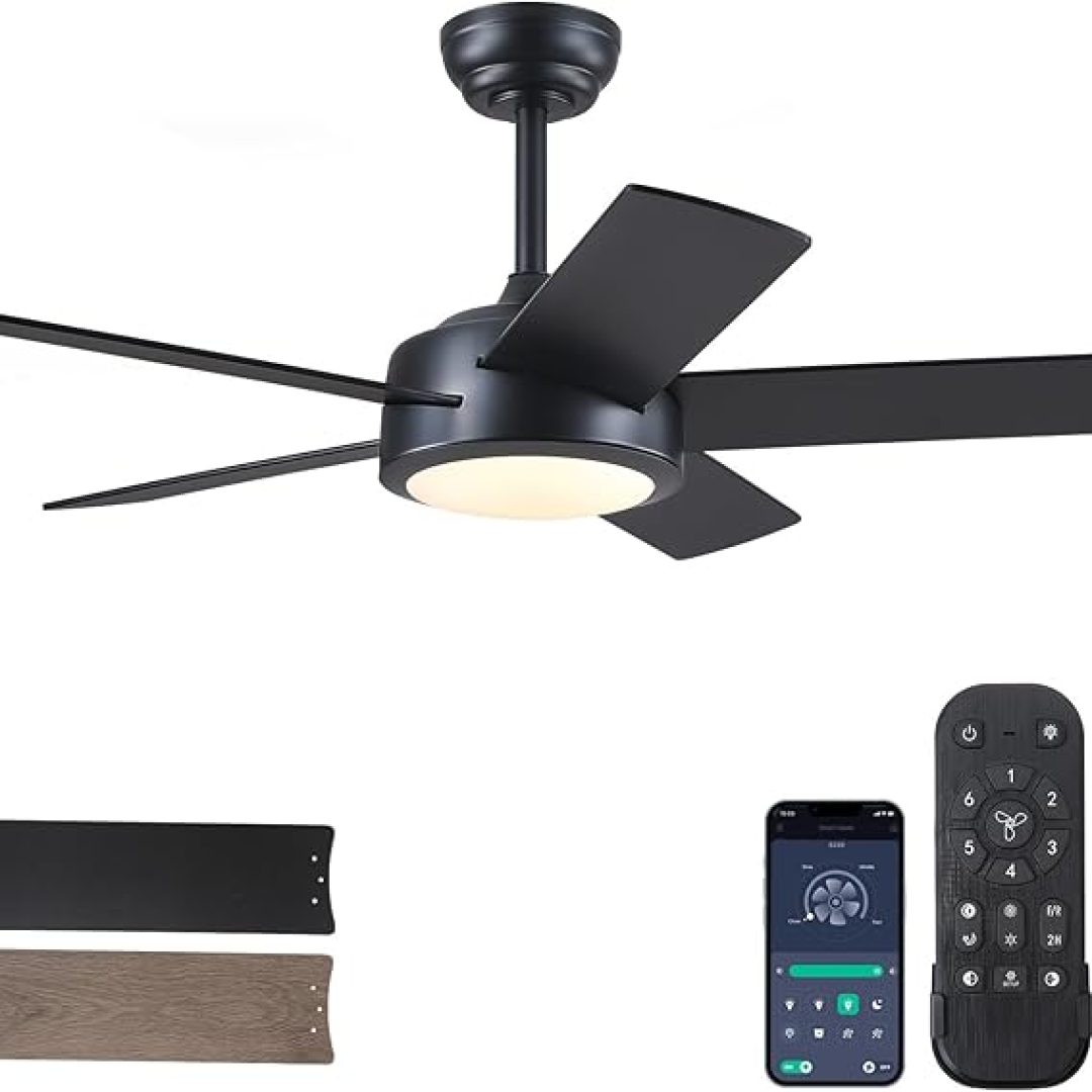 42″ Black Ceiling Fans with Lights – Modern Low Profile Ceiling Fan
