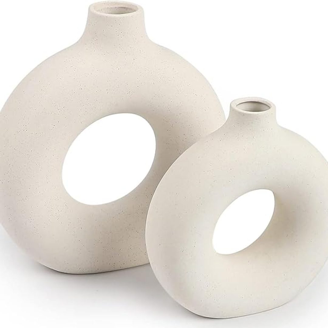 Set of 2,Modern Vases for Home Decor, White Boho Vases