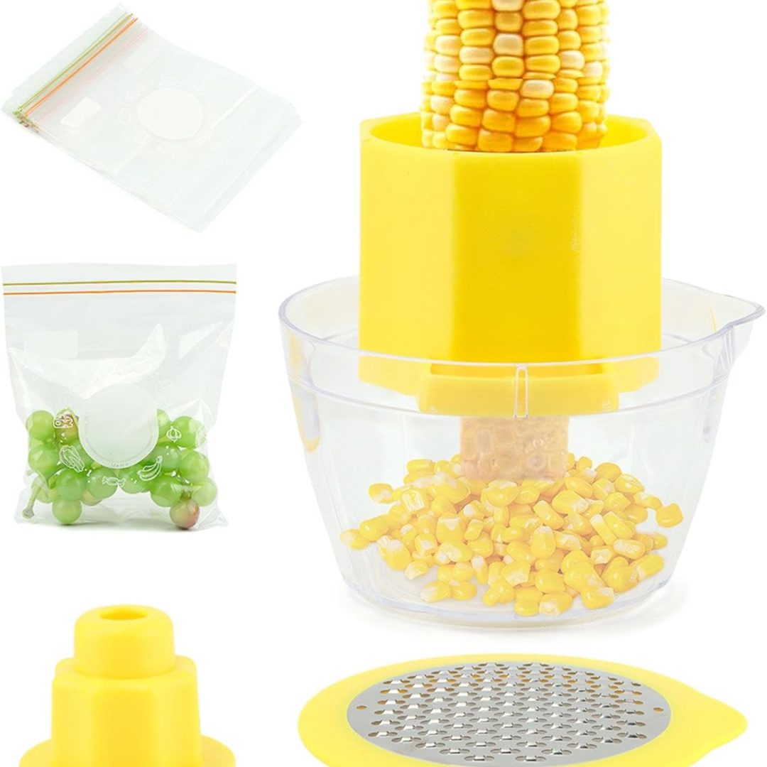 Multi-Function Corn Cob Stripper with 20 Pcs Food Sealing Bags