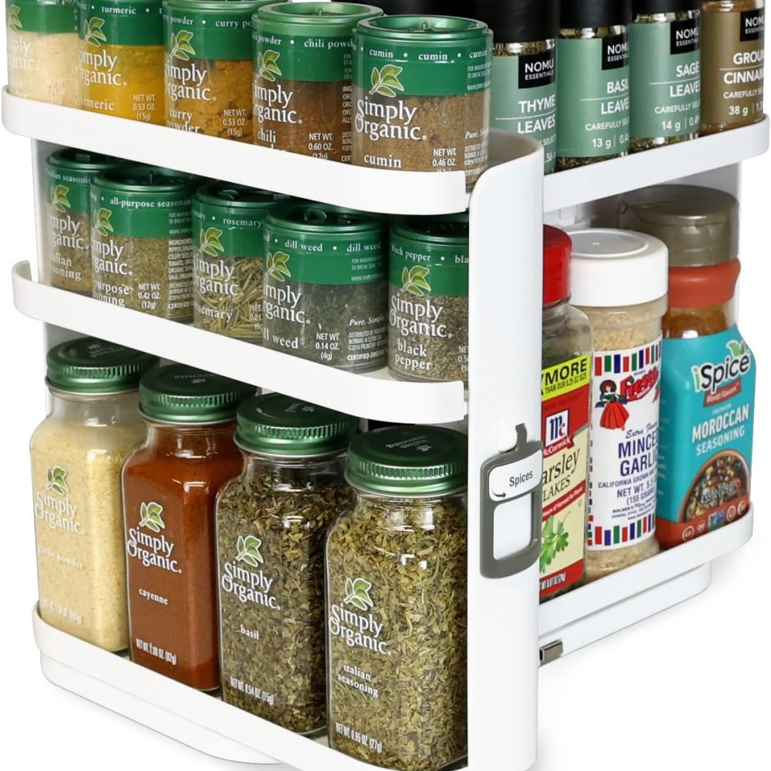 Spice Rack Organizer for Cabinet – Slide & Rotate Seasoning Organizer