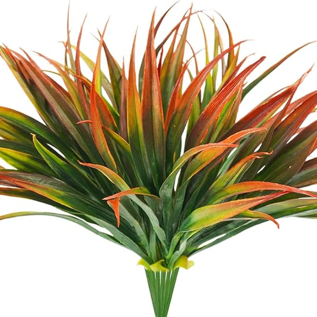 6Pcs Artificial Grass Fake Plants 17.3in Outdoor Plastic Plants