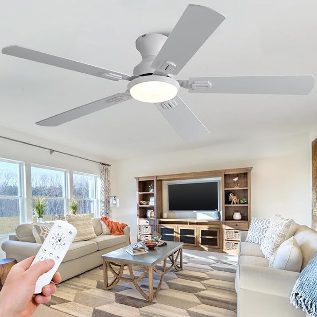 52 Inch White Ceiling Fans with Lights and Remote
