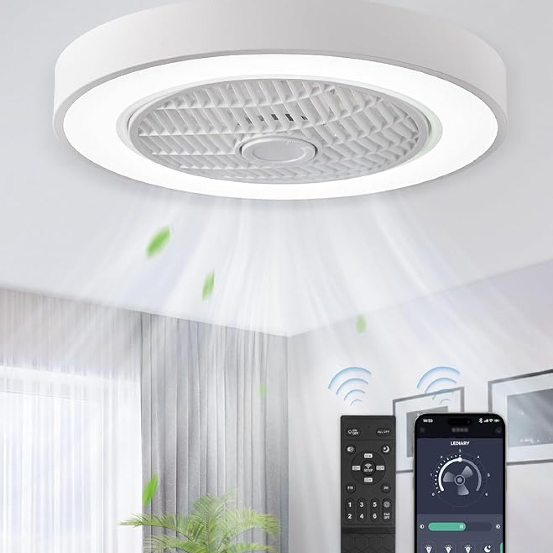20 Inch Low Profile Ceiling Fan With Light, Led Bladeless Ceiling Fan