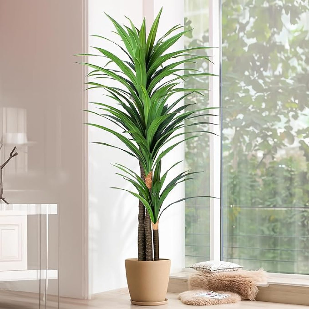 Tree 6ft-Tall Fake Plant with Black Planter