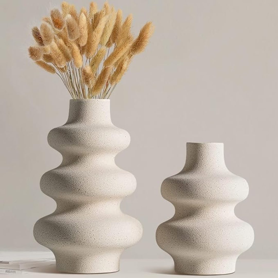 Set of 2 White Vase for Modern Home Decor