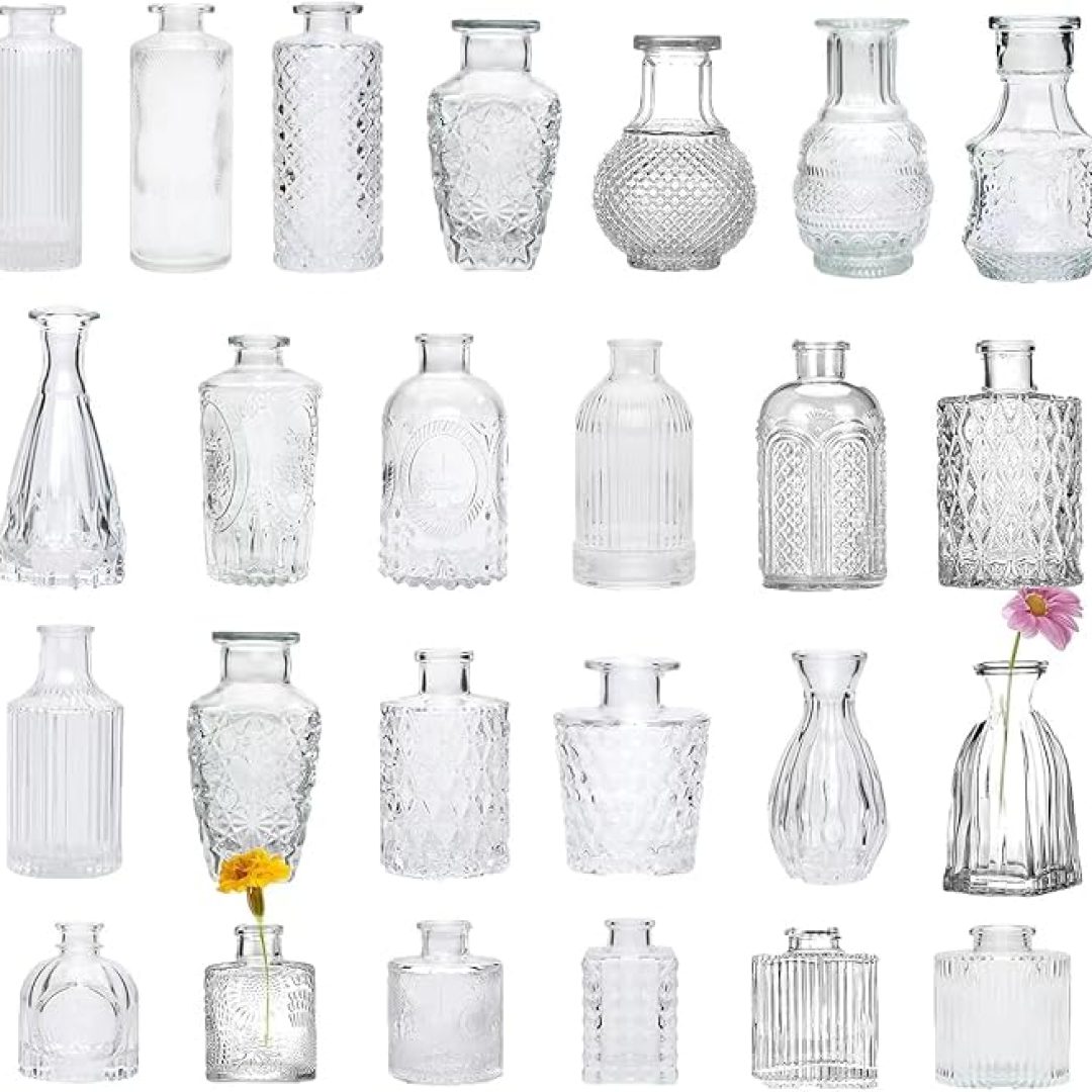 Glass Bud Flower Vase Set, Set of 25 Small Clear Bud Vases