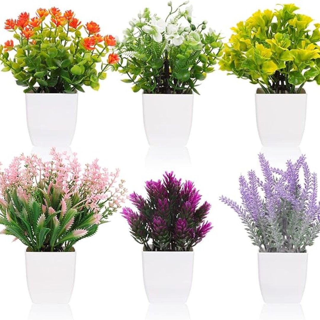 6 Packs Small Fake Flower Plants in Pots
