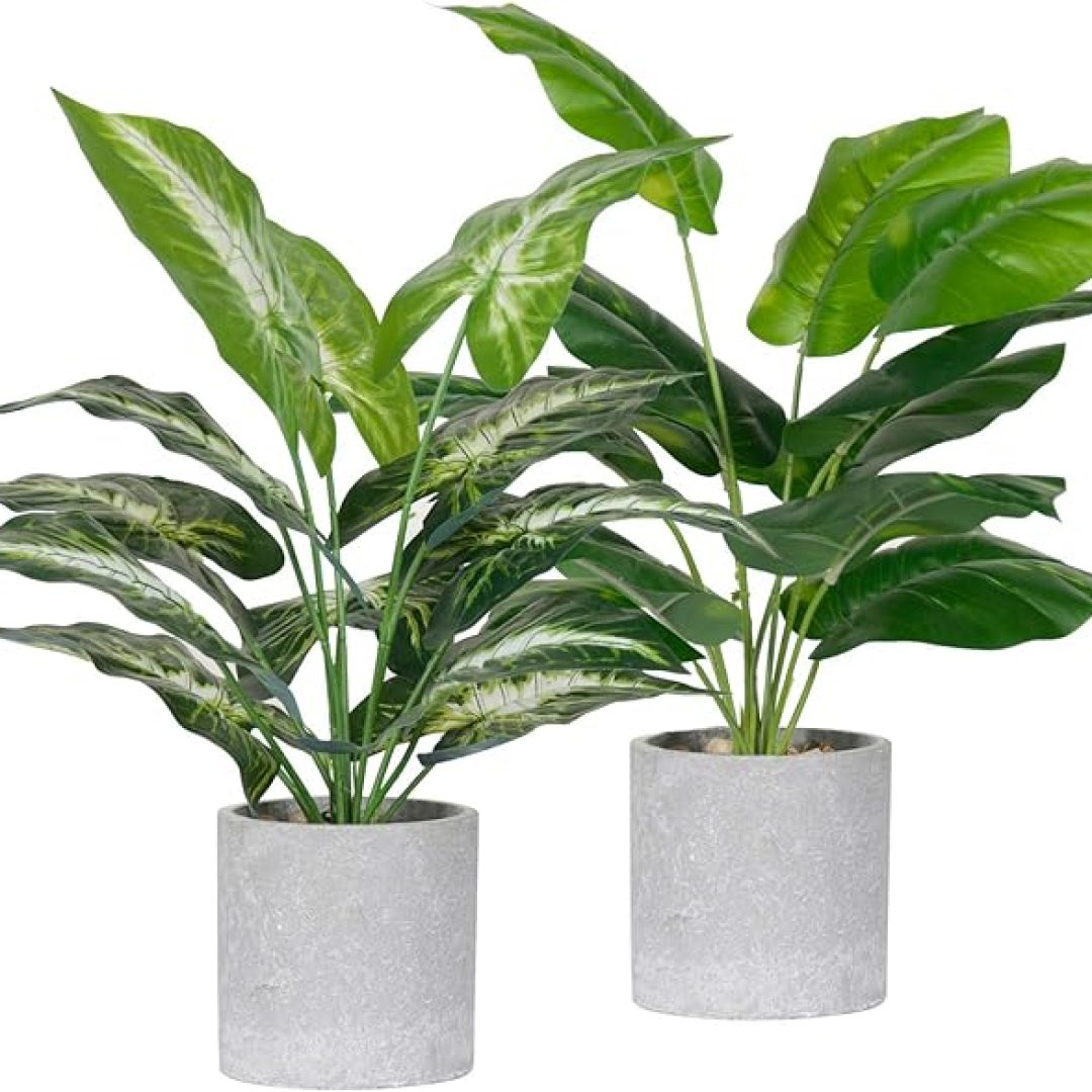 2 Pack Fake Plants Artificial Potted Faux Plants