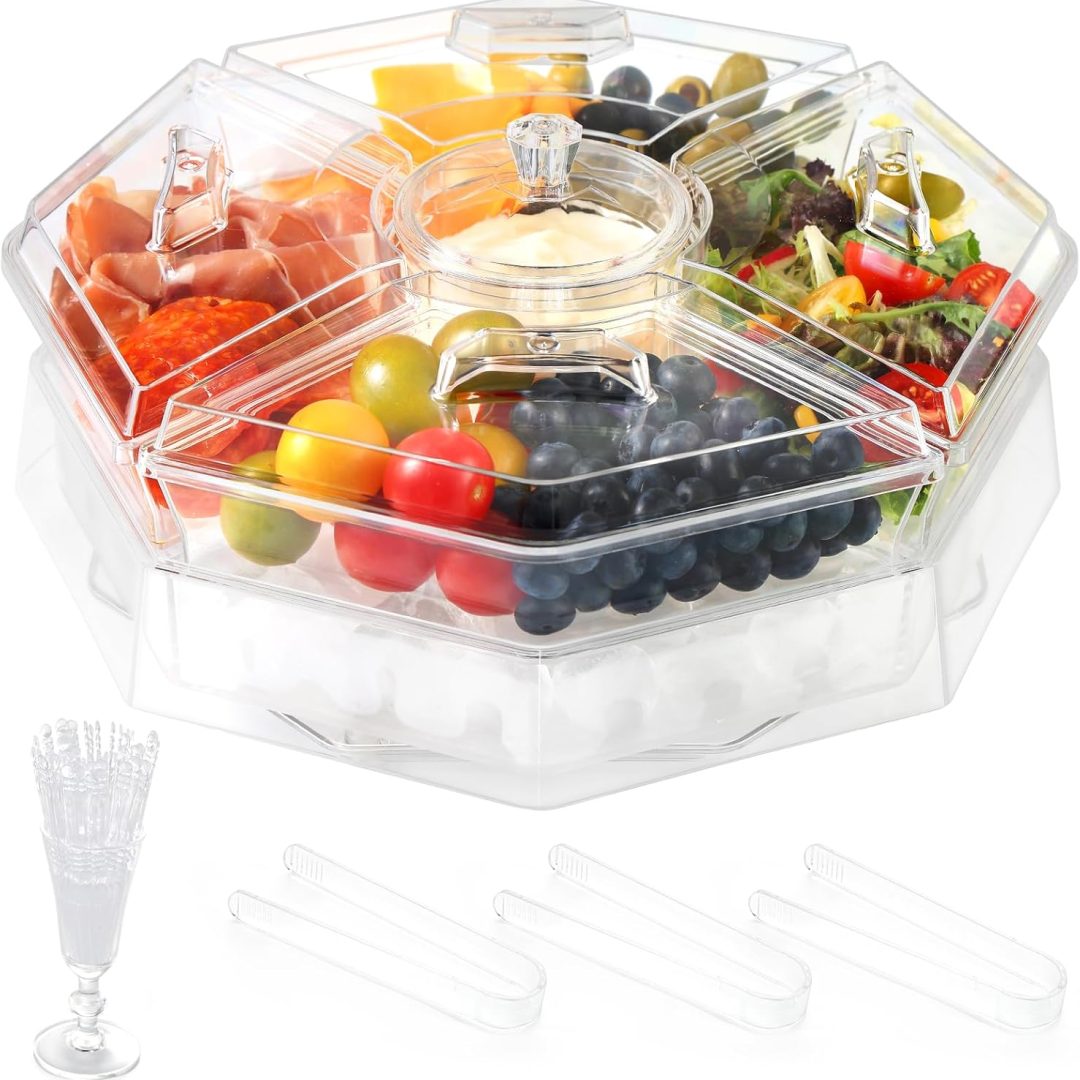 Rotating Serving Tray with Lid with 5 Removable Compartment