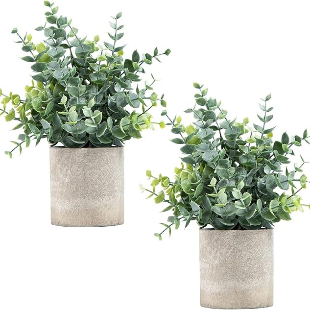 2 Pack Small Fake Plants Eucalyptus Potted