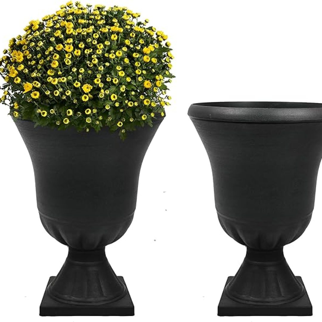 2-Pack Plastic Urn Planters for Outdoor Plants