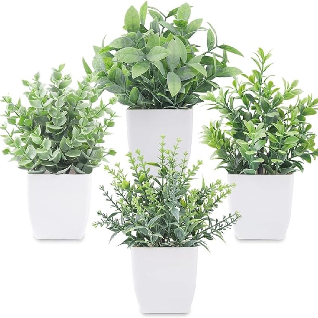 4 Packs Fake Plants Mini Artificial Greenery Potted Plants