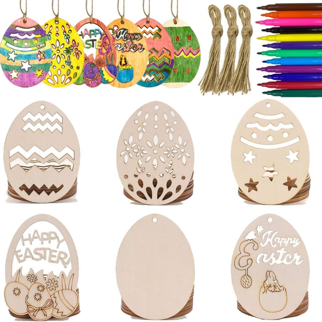 30-Pc Easter Wooden Ornaments – DIY Unfinished Wood Slices for Crafts & Decor