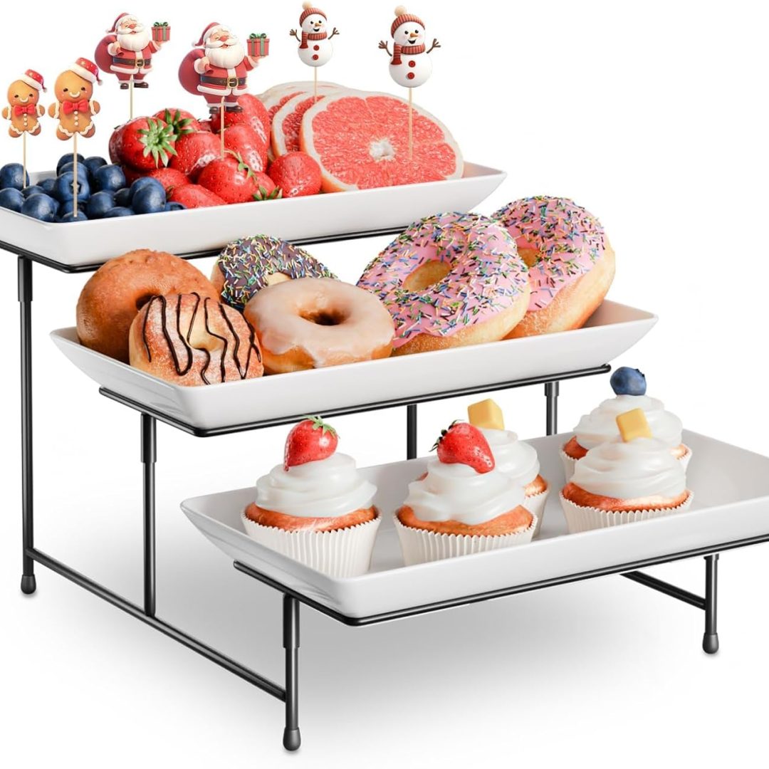 3 Tier Plastic Serving Tray for Party, 11.5″ x 5.6″ Platters for Serving Food