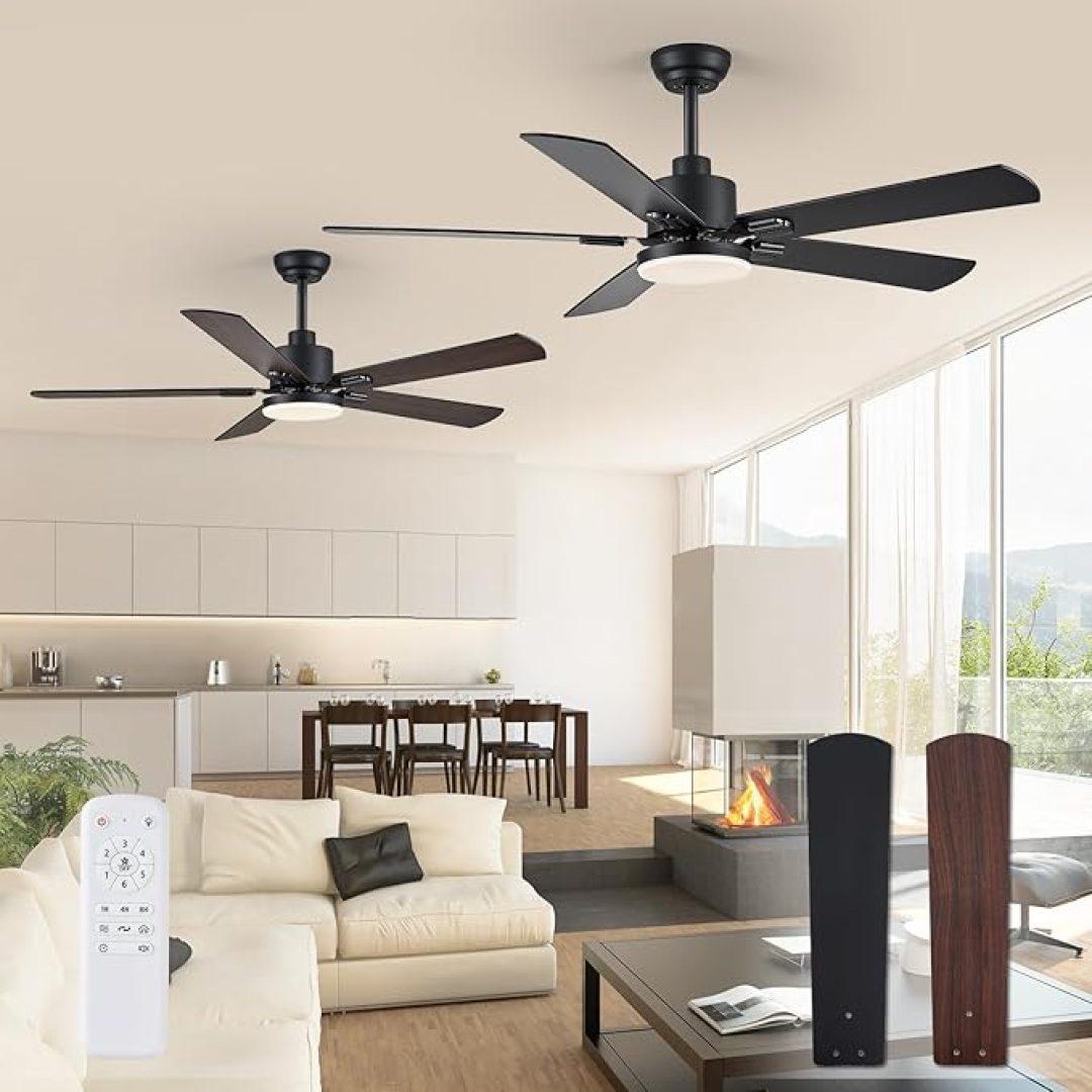 2 Pack 52″ Ceiling Fans with Lights, Black Modern Ceiling Fan with Remote