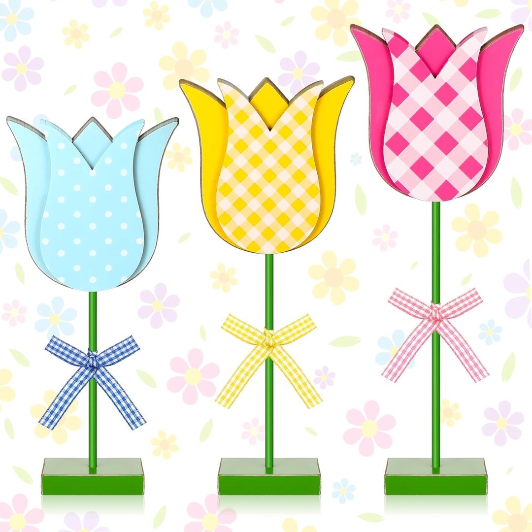 3-Pack Rustic Tulip Wood Signs – Farmhouse Spring Table & Tiered Tray Decor