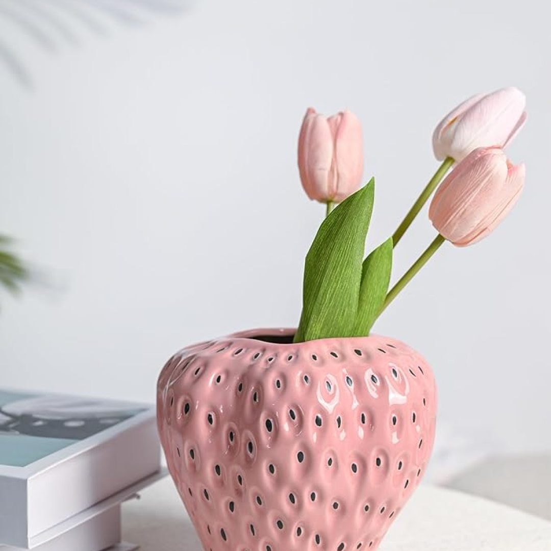 Pink Strawberry Vase for Flower, Strawberry Shaped Planter Pot