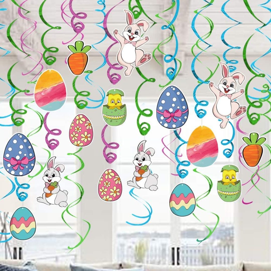 Ivenf 30pcs Easter Hanging Swirls – Bunny, Egg & Carrot Party Decorations