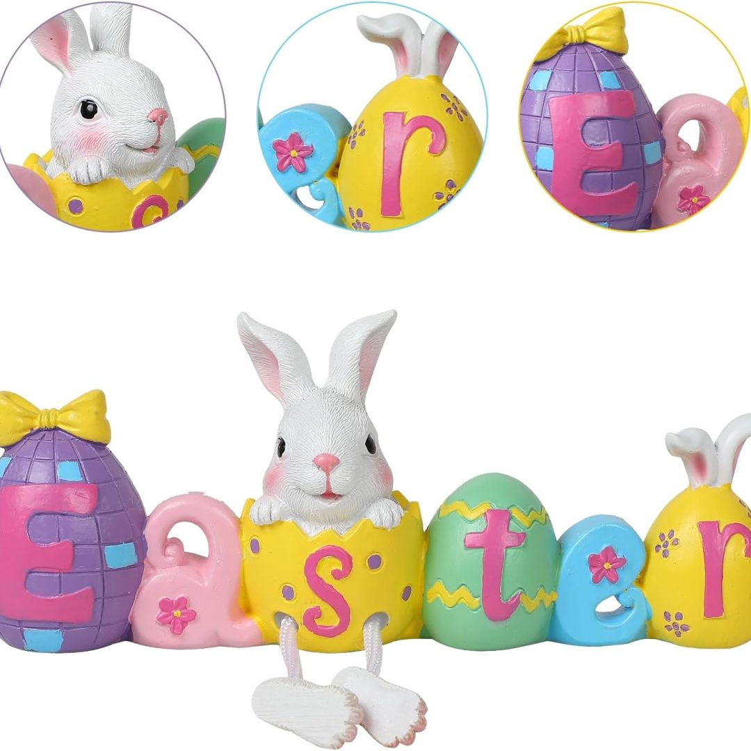 Easter Bunny & Eggs Resin Centerpiece – Festive Tabletop Decor for Home & Office