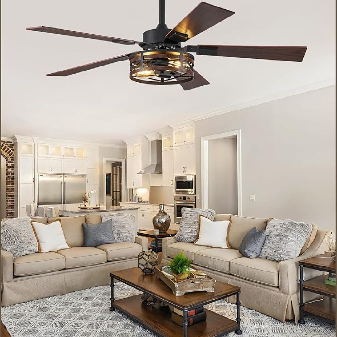 48 Inch Bedroom Ceiling Fan with Lights, 6-Speed Adjustable