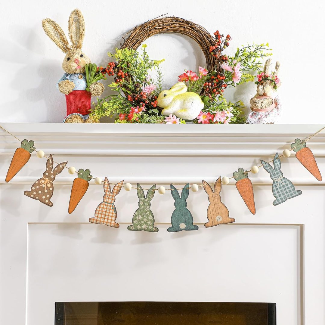 Rustic Wooden Easter Bunny Garland – Vintage Farmhouse Spring Decor