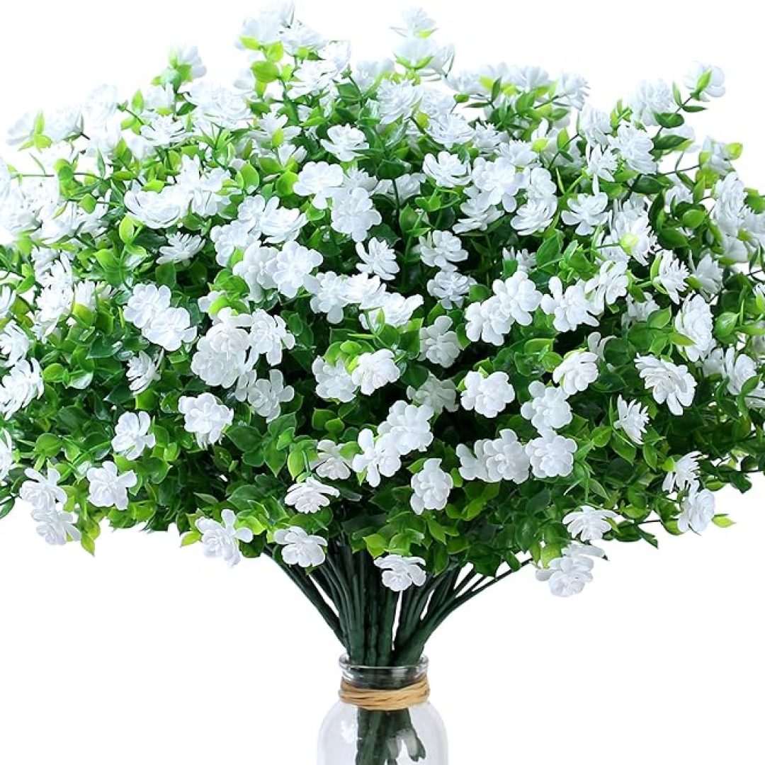 8 Bundles White Artificial Flowers Outdoor Fake Flower